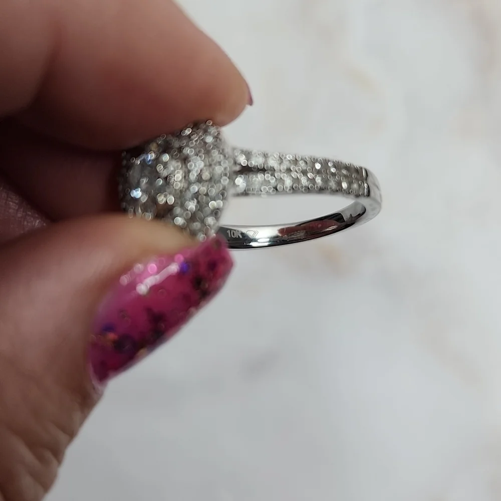1ct tw Round double halo diamond 10k engagement ring